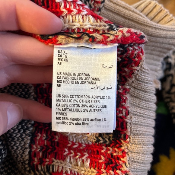 Charter Club‎ XL Tan Sweater Leopard Geometric Crew Neck Long Sleeve - Picture 3 of 6